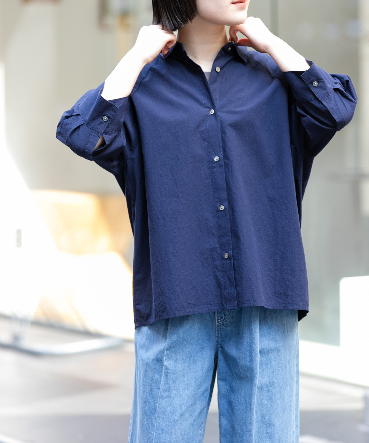 URBAN RESEARCH DOORS「FORK&SPOON　レギュラーカラーバレルシャツ」|シャツ・ブラウス|ネイビー
