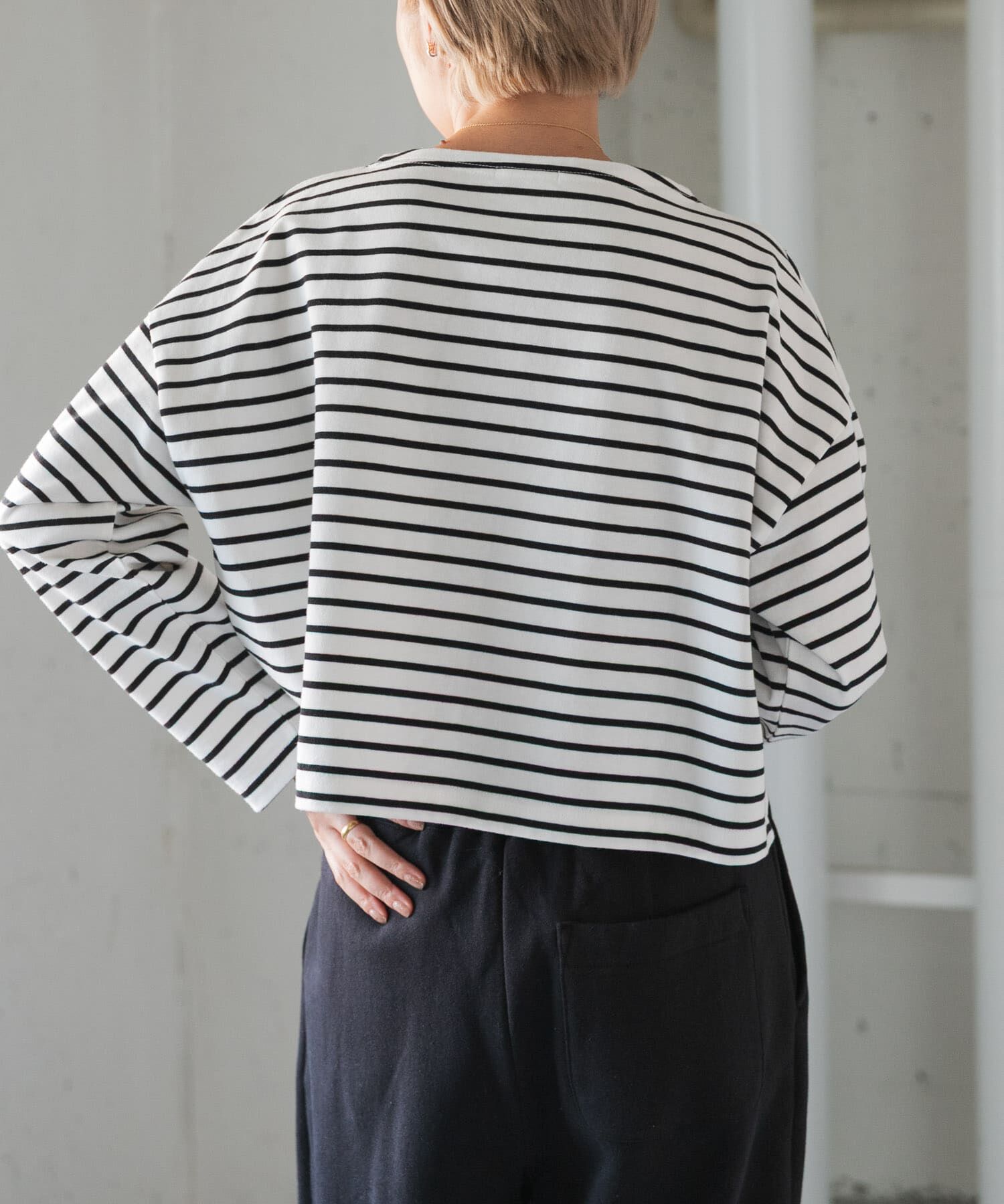 URBAN RESEARCH DOORS「FORK&SPOON　クロップドボートネックボーダー」|Tシャツ・カットソー|