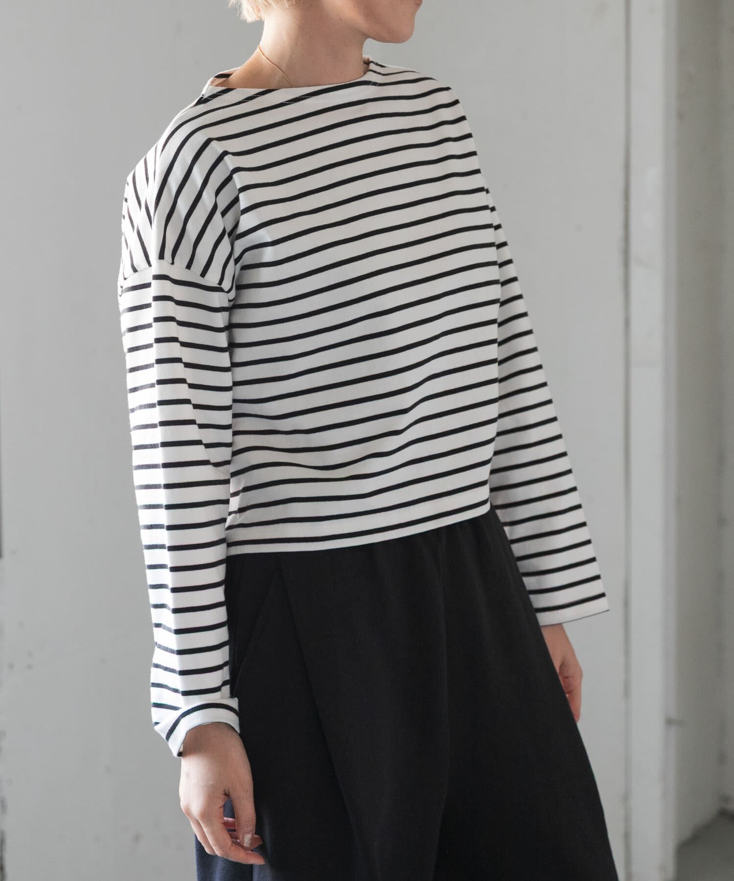 URBAN RESEARCH DOORS「FORK&SPOON　クロップドボートネックボーダー」|Tシャツ・カットソー|