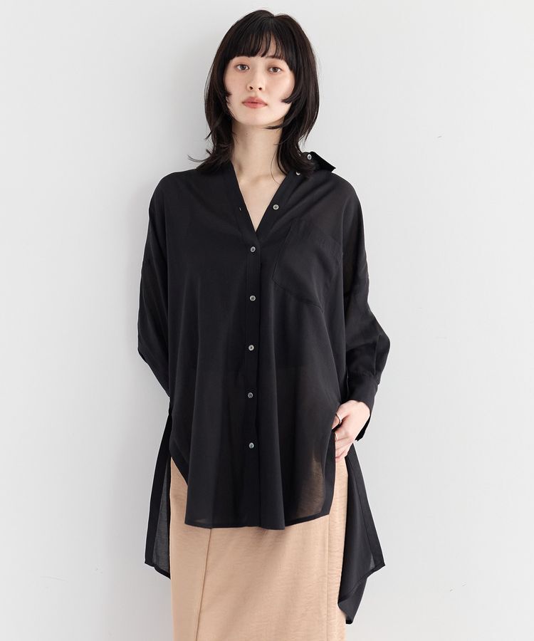 Editt by YECCA VECCA「リブMIXシアーオーバーシャツ」|シャツ・ブラウス|Black