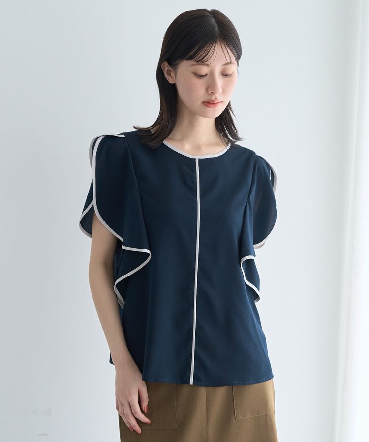 YECCA VECCA「配色ラッフルスリーブブラウス」|シャツ・ブラウス|