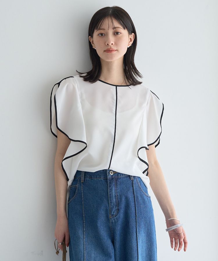 YECCA VECCA「配色ラッフルスリーブブラウス」|シャツ・ブラウス|