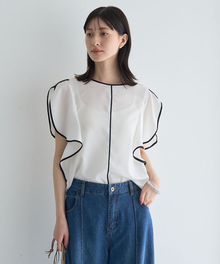 YECCA VECCA「配色ラッフルスリーブブラウス」|シャツ・ブラウス|