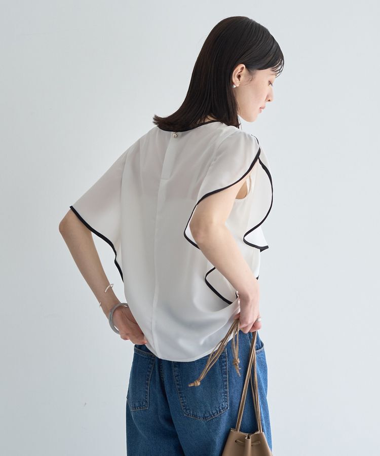 YECCA VECCA「配色ラッフルスリーブブラウス」|シャツ・ブラウス|