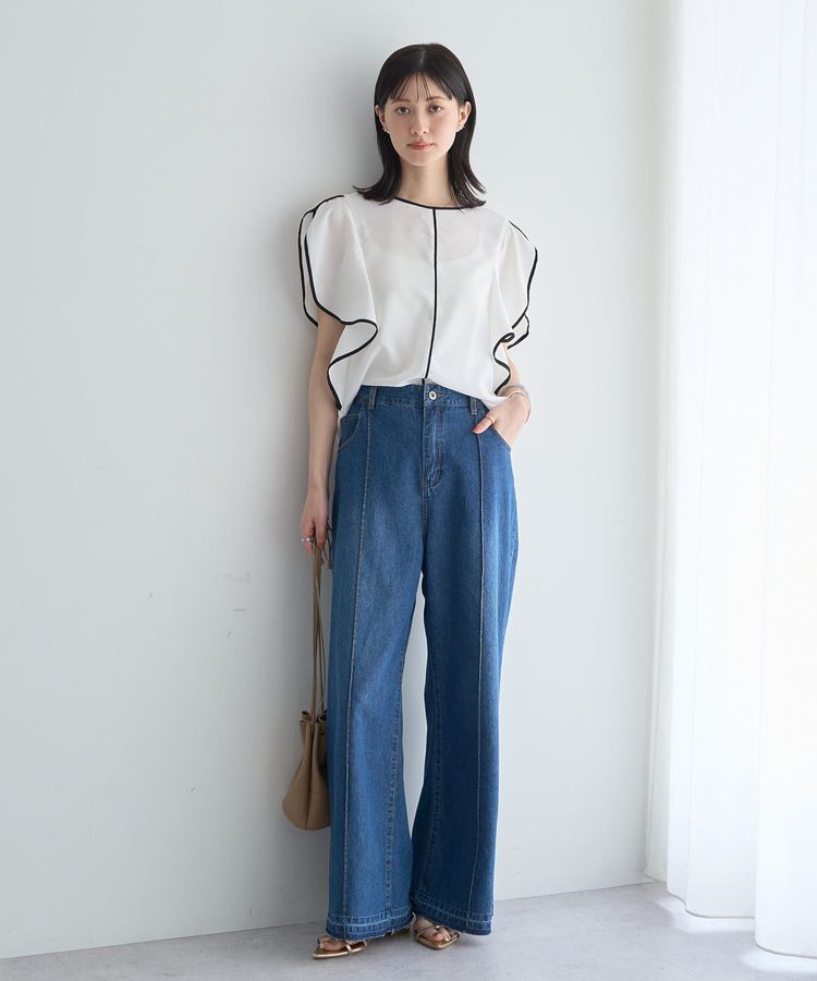 YECCA VECCA「配色ラッフルスリーブブラウス」|シャツ・ブラウス|