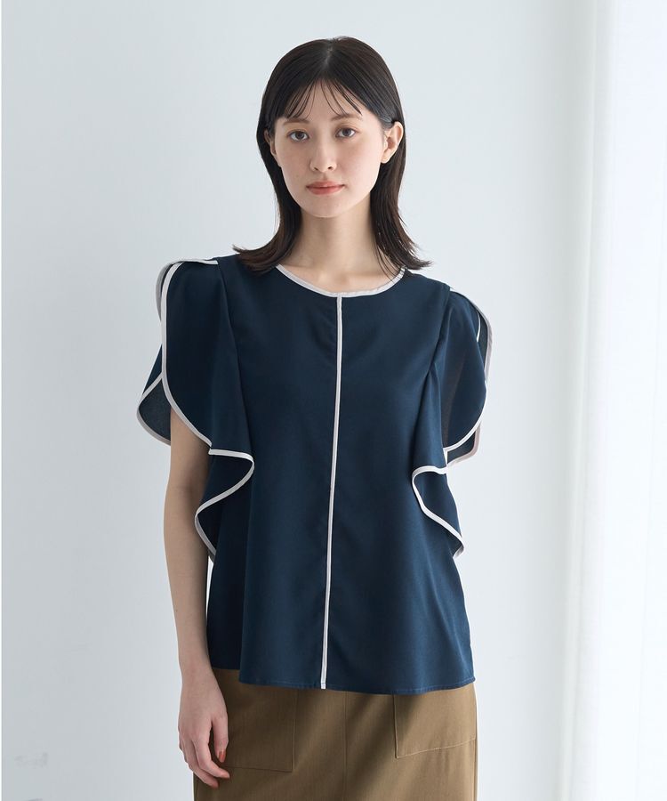 YECCA VECCA「配色ラッフルスリーブブラウス」|シャツ・ブラウス|