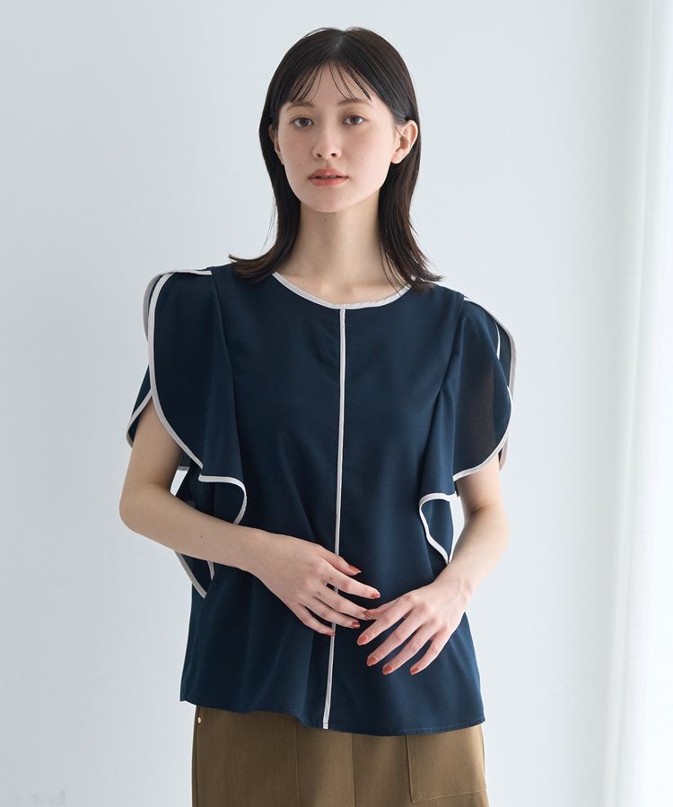 YECCA VECCA「配色ラッフルスリーブブラウス」|シャツ・ブラウス|