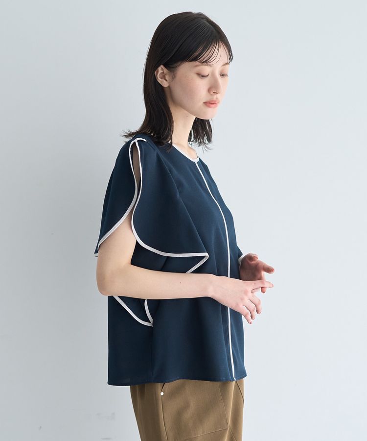 YECCA VECCA「配色ラッフルスリーブブラウス」|シャツ・ブラウス|