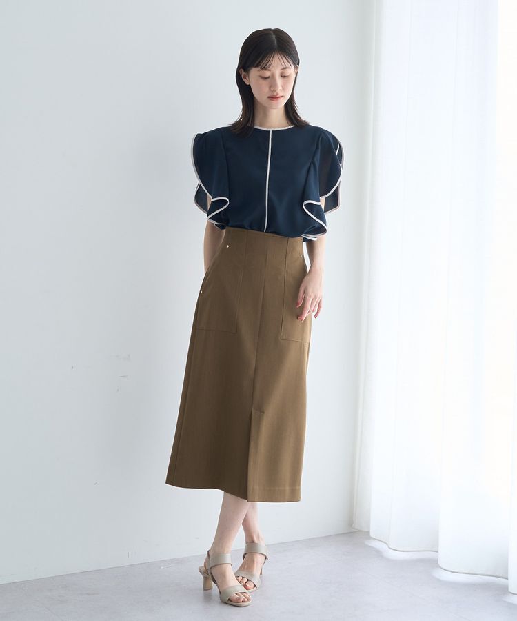 YECCA VECCA「配色ラッフルスリーブブラウス」|シャツ・ブラウス|