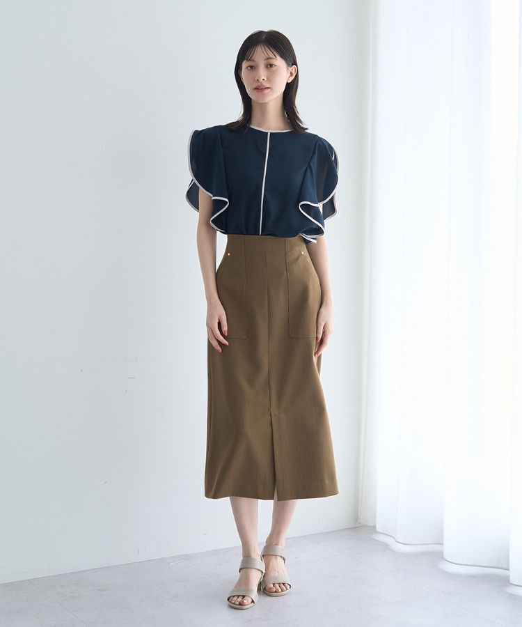 YECCA VECCA「配色ラッフルスリーブブラウス」|シャツ・ブラウス|