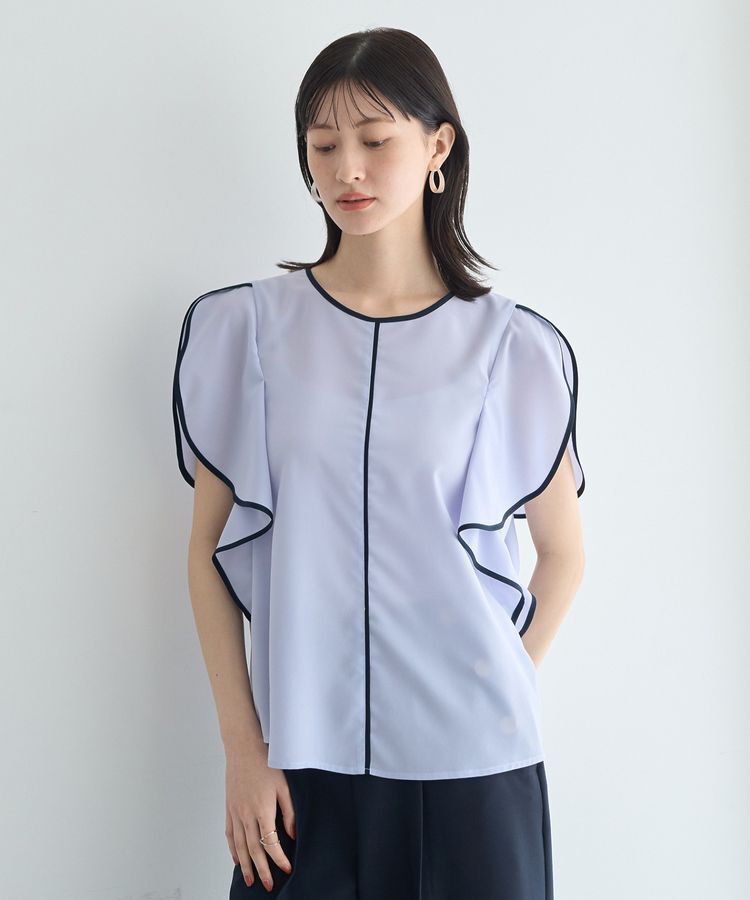 YECCA VECCA「配色ラッフルスリーブブラウス」|シャツ・ブラウス|