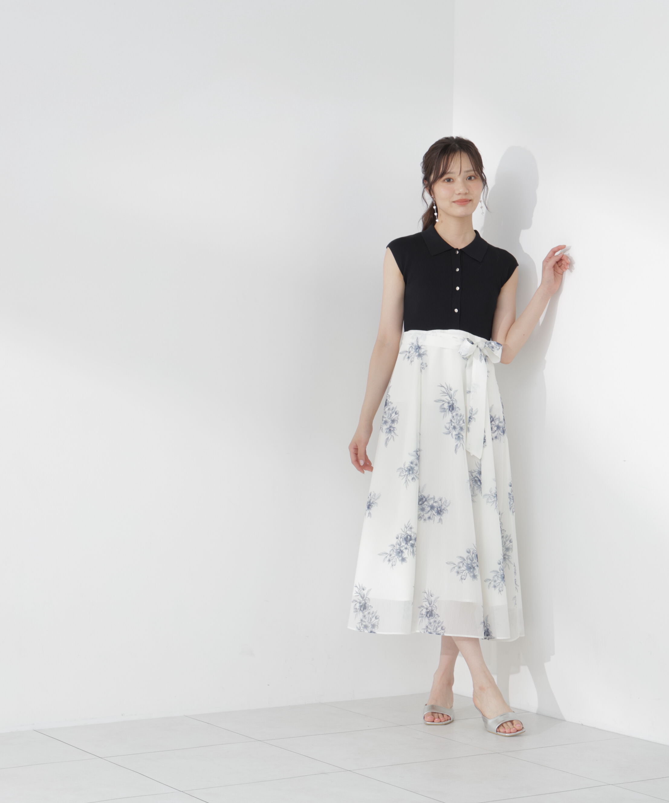 PROPORTION BODY DRESSING「衿付き柄ドッキングニットワンピース」|ワンピース|