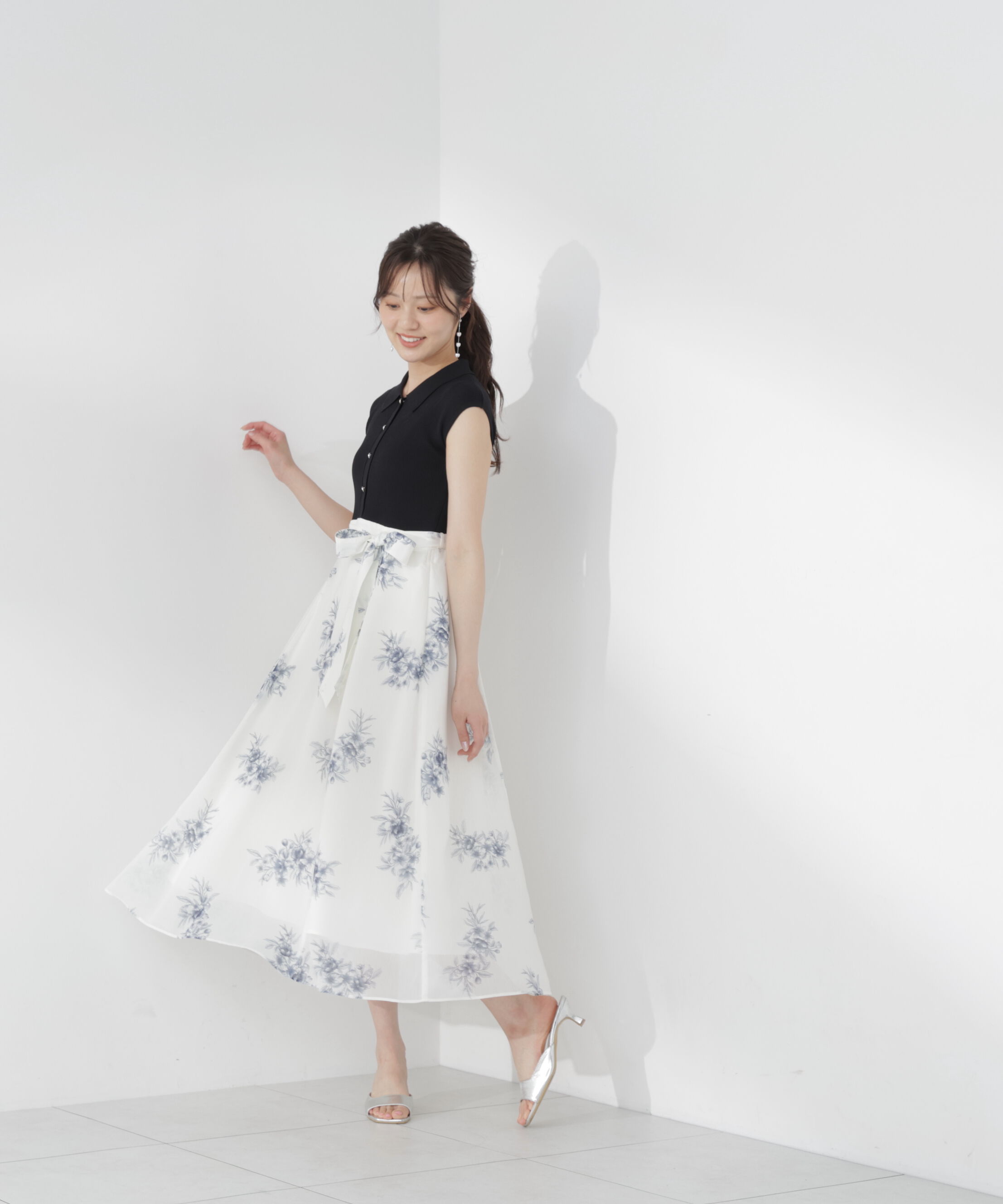 PROPORTION BODY DRESSING「衿付き柄ドッキングニットワンピース」|ワンピース|