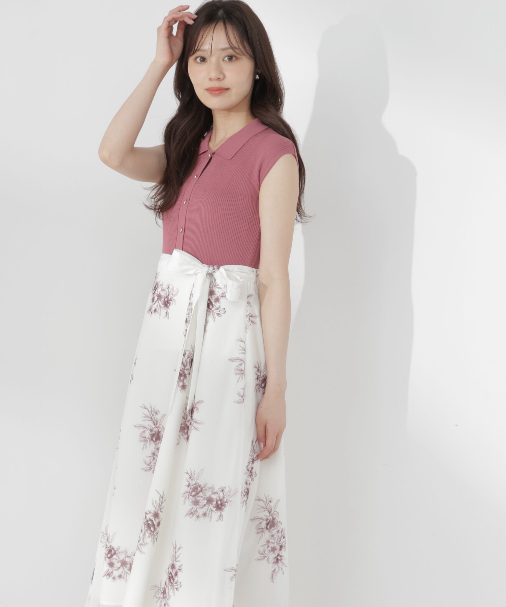 PROPORTION BODY DRESSING「衿付き柄ドッキングニットワンピース」|ワンピース|