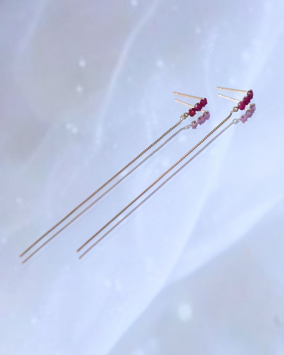 JUPITER「【K10】天然石チェーンピアス ルビー/ベネチアンチェーン」|ピアス|
