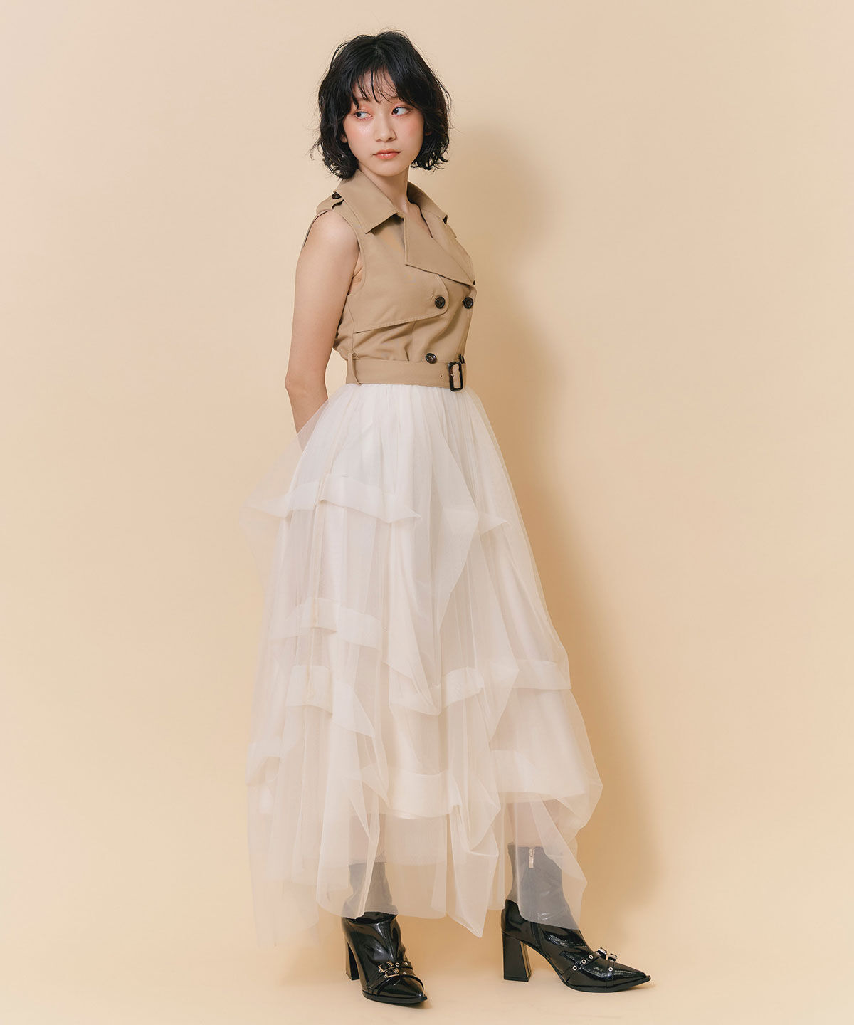 REDYAZEL「トレンチライクチュールドッキングティアードロングワンピース」|ワンピース|