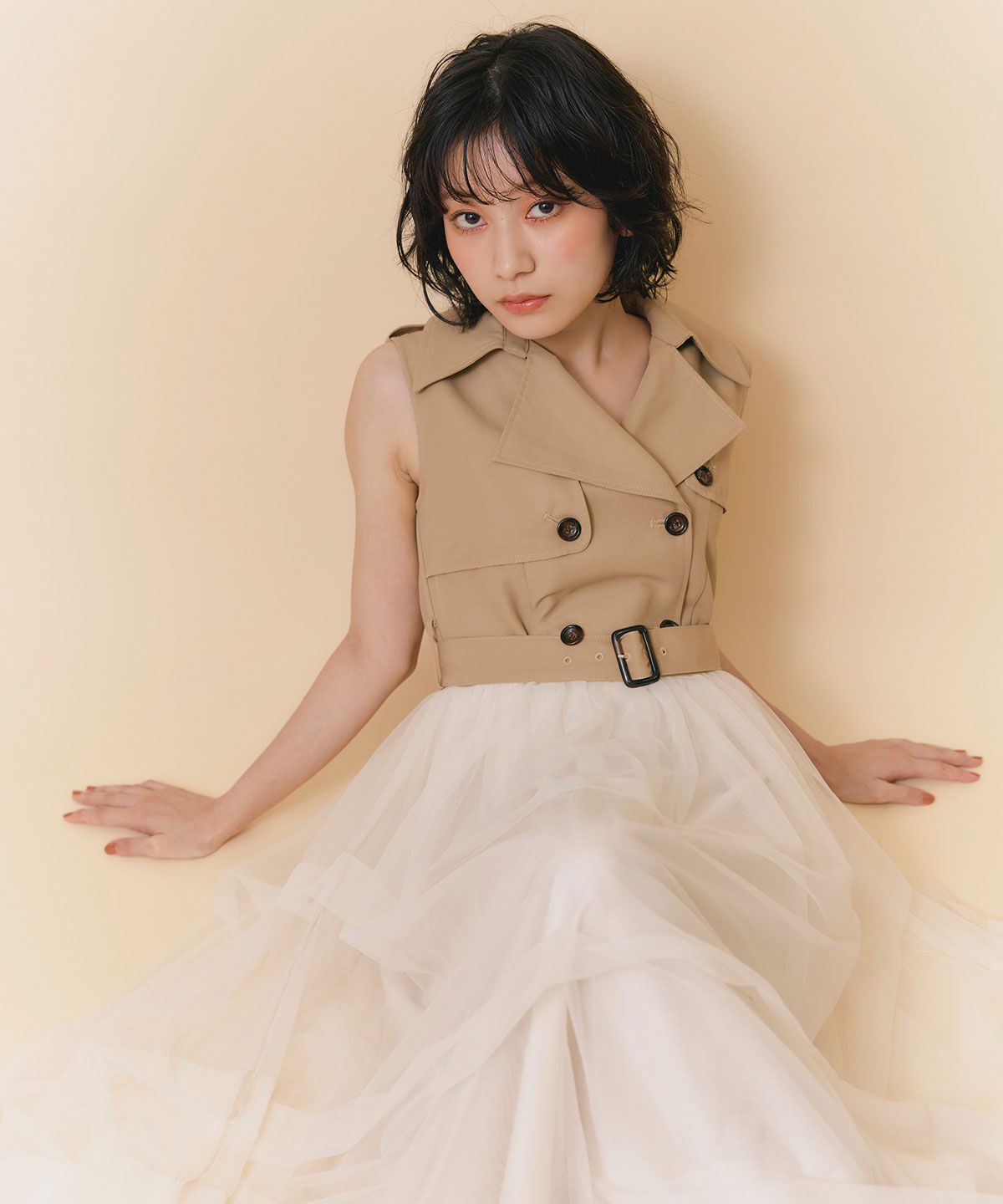 REDYAZEL「トレンチライクチュールドッキングティアードロングワンピース」|ワンピース|