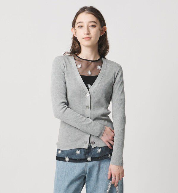 UNITED ARROWS「シルクリブ Vネック カーディガン」|カーディガン|LT.GRAY