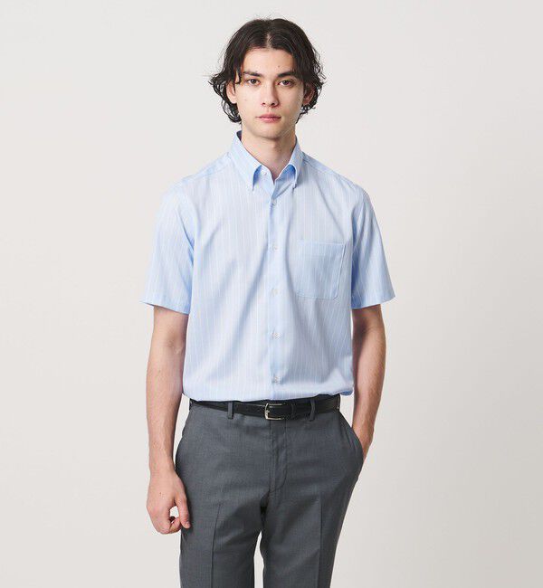 UNITED ARROWS「イージーケア AG パナマ ショートスリーブ ストライプ ボタンダウンカラーシャツ 抗菌防臭 通気性」|シャツ・ブラウス|