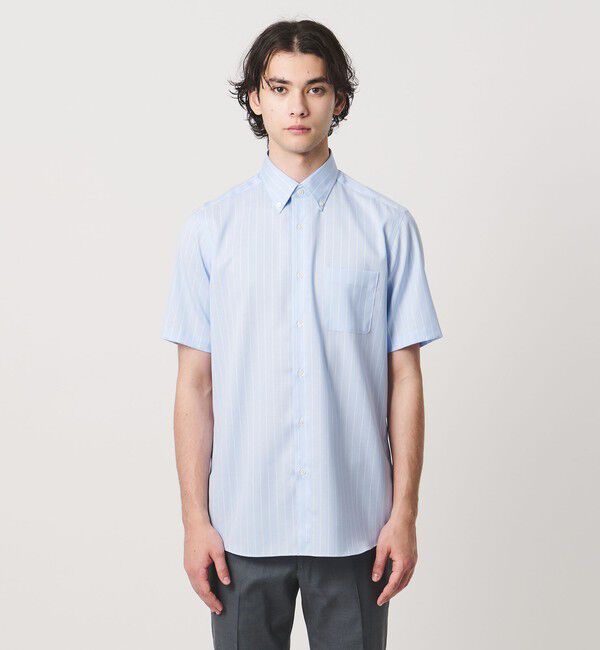 UNITED ARROWS「イージーケア AG パナマ ショートスリーブ ストライプ ボタンダウンカラーシャツ 抗菌防臭 通気性」|シャツ・ブラウス|