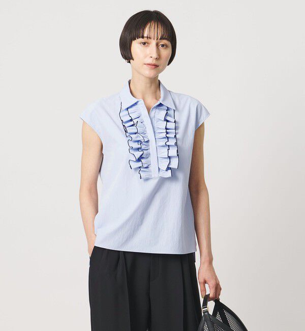 UNITED ARROWS「メロー フリル スキッパー フレンチスリーブ シャツ ‐防シワ 吸水速乾 UVカット 遮熱性 接触冷感‐」|シャツ・ブラウス|