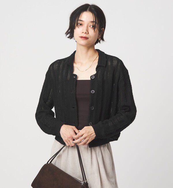 UNITED ARROWS green label relaxing「メッシュ ポロカーディガン ウォッシャブル」|カーディガン|BLACK