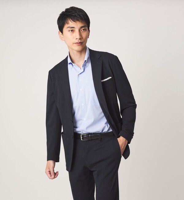 UNITED ARROWS green label relaxing「A+ COOL Pトリコット ナローストライプ スタンダード ボタンダウン 半袖 ドレスシャツ -ストレッチ・イージ」|シャツ・ブラウス|