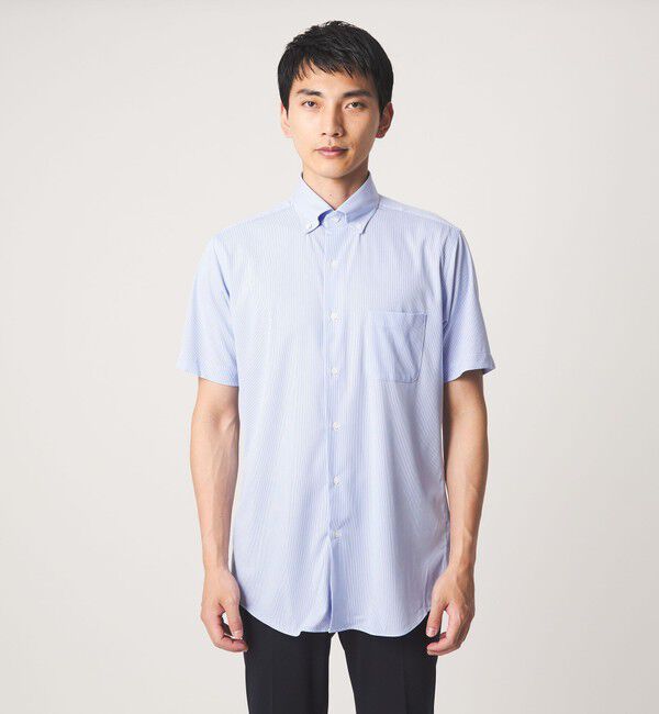 UNITED ARROWS green label relaxing「A+ COOL Pトリコット ナローストライプ スタンダード ボタンダウン 半袖 ドレスシャツ -ストレッチ・イージ」|シャツ・ブラウス|