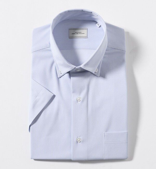 UNITED ARROWS green label relaxing「A+ COOL Pトリコット ナローストライプ スタンダード ボタンダウン 半袖 ドレスシャツ -ストレッチ・イージ」|シャツ・ブラウス|