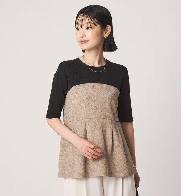 UNITED ARROWS green label relaxing「ネップツイル ドッキング プルオーバー ウォッシャブル」|シャツ・ブラウス|BEIGE