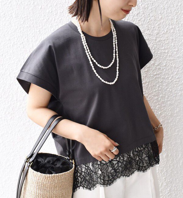 SHIPS for women「【WEB限定】〈手洗い可能〉裾 レース コンビ プルオーバー」|Tシャツ・カットソー|