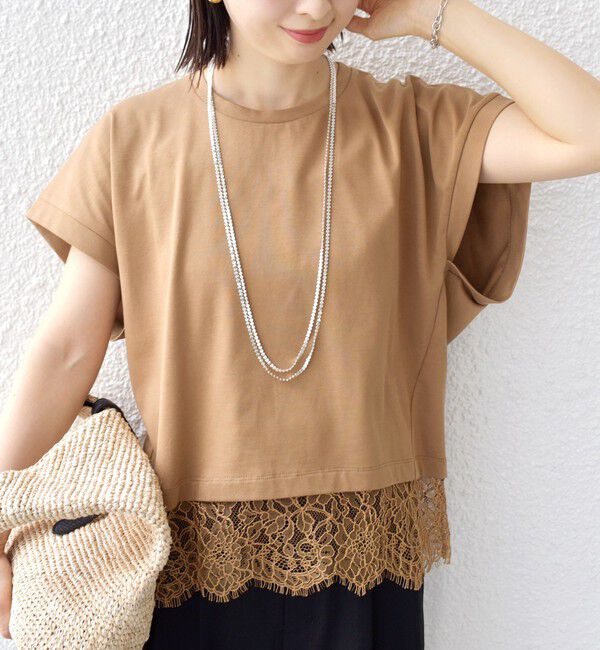 SHIPS for women「【WEB限定】〈手洗い可能〉裾 レース コンビ プルオーバー」|Tシャツ・カットソー|