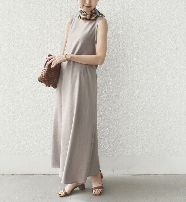 SHIPS for women「〈接触冷感/吸水速乾/防シワ〉ツイル ノースリーブ ベルト付き ワンピース」|ワンピース|ベージュ