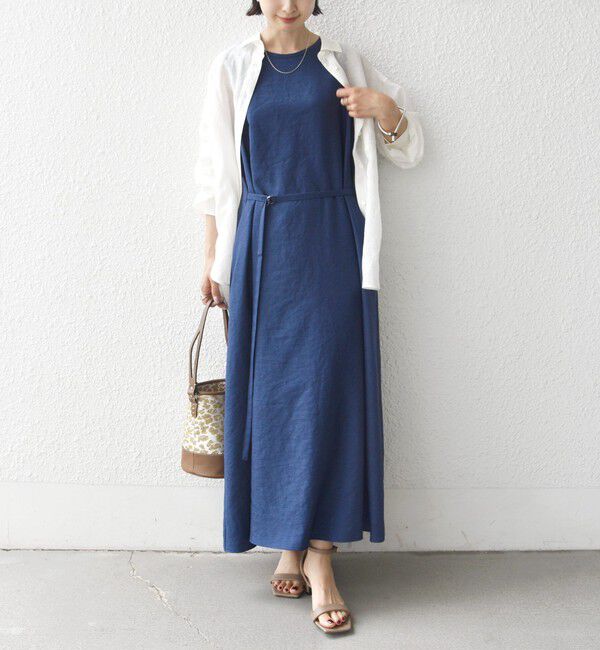 SHIPS for women「〈接触冷感/吸水速乾/防シワ〉ツイル ノースリーブ ベルト付き ワンピース」|ワンピース|ブルー