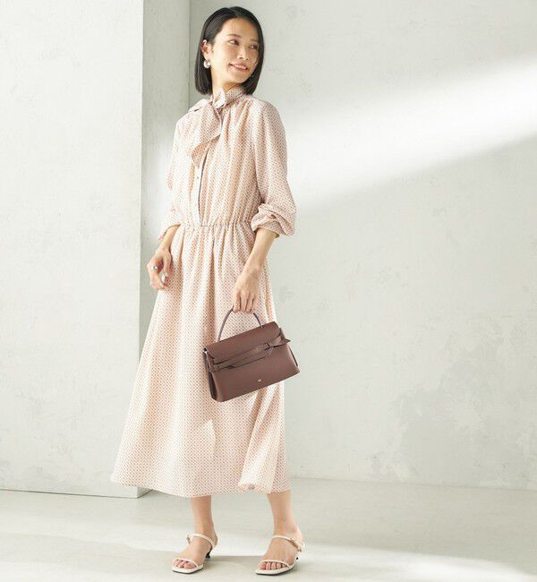 SHIPS for women「〈手洗い可能〉2WAY プリント タイ 長袖 ワンピース」|ワンピース|ベージュ系