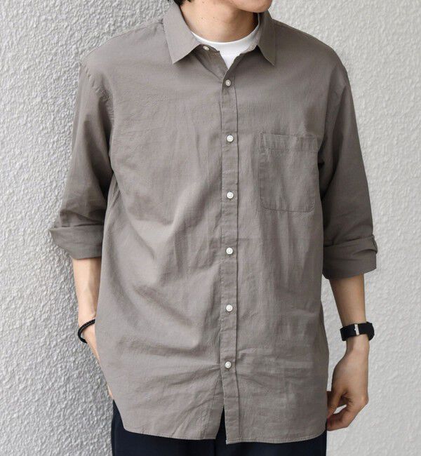 SHIPS any「SHIPS any:〈洗濯機可能〉コットン/リネン 7分袖 ポケット レギュラー シャツ 26SS◇」|シャツ・ブラウス|オリーブ