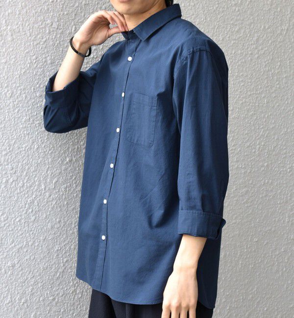 SHIPS any「SHIPS any:〈洗濯機可能〉コットン/リネン 7分袖 ポケット レギュラー シャツ 26SS◇」|シャツ・ブラウス|ネイビー