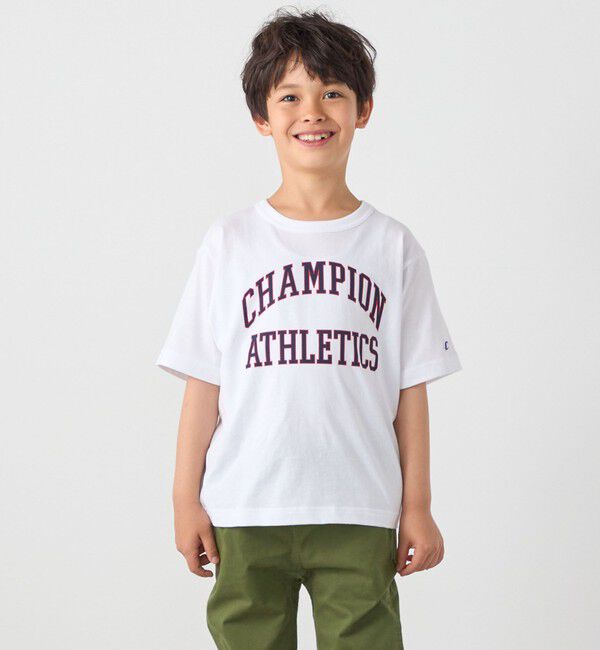 SHIPS any「Champion:〈洗濯機可能〉アスレチック プリント Tシャツ<KIDS>」|Tシャツ・カットソー|ホワイト