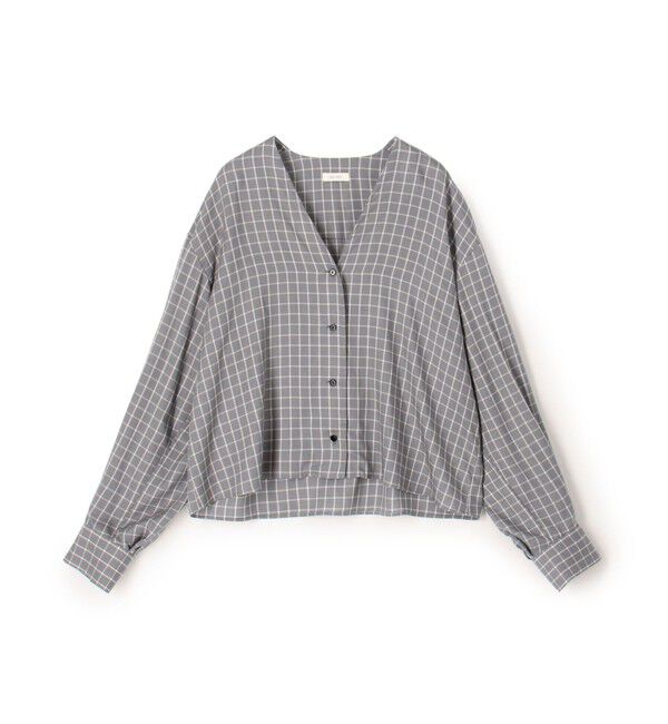 DES PRES「【WEB先行予約】セルロースツイルプラッド Vネックショートブラウス」|シャツ・ブラウス|14 グレー系