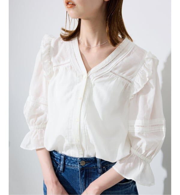 SLOBE IENA「《WEB限定/追加》コットンレーヨンレースブラウス」|シャツ・ブラウス|
