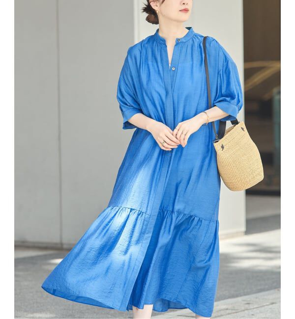 journal standard L'essage「《手洗い可》シアーシルクミックスタックワンピース」|ワンピース|ブルー