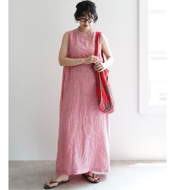 journal standard luxe「リネンノースリーブサイドタックワンピース」|ワンピース|レッド