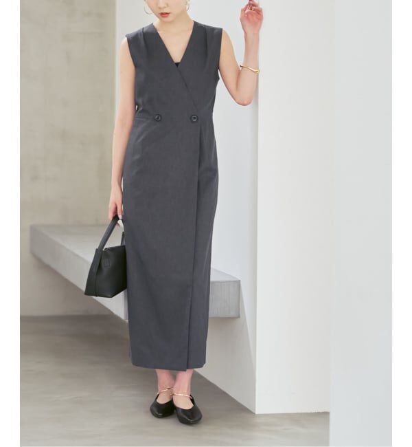 NOBLE「《セットアップ対応》【洗える】麻ストレッチロングジレワンピース」|ワンピース|グレー