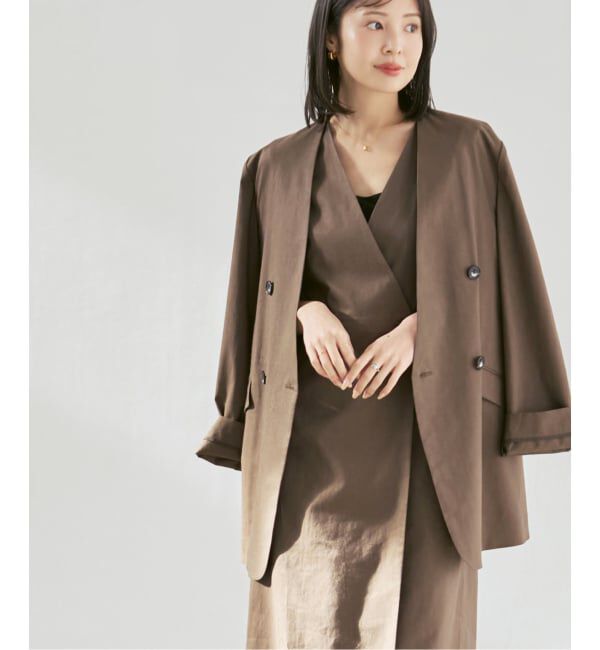 NOBLE「《セットアップ対応》【洗える】麻ストレッチロングジレワンピース」|ワンピース|
