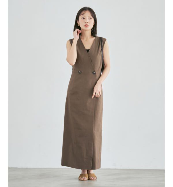 NOBLE「《セットアップ対応》【洗える】麻ストレッチロングジレワンピース」|ワンピース|