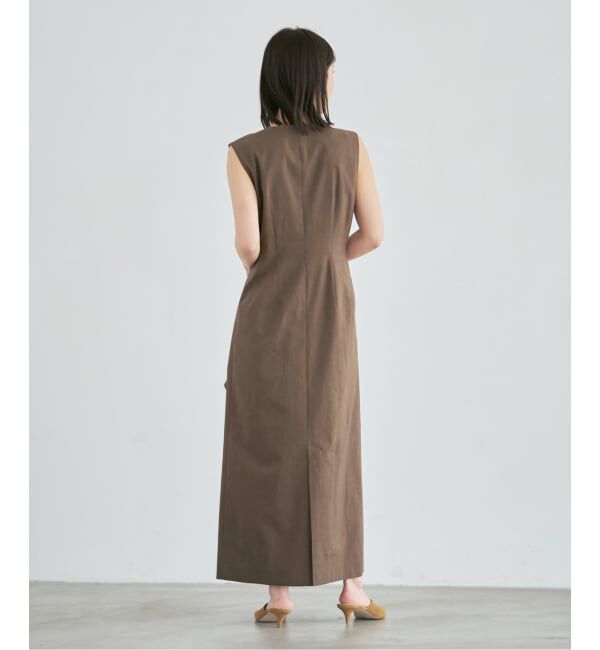 NOBLE「《セットアップ対応》【洗える】麻ストレッチロングジレワンピース」|ワンピース|