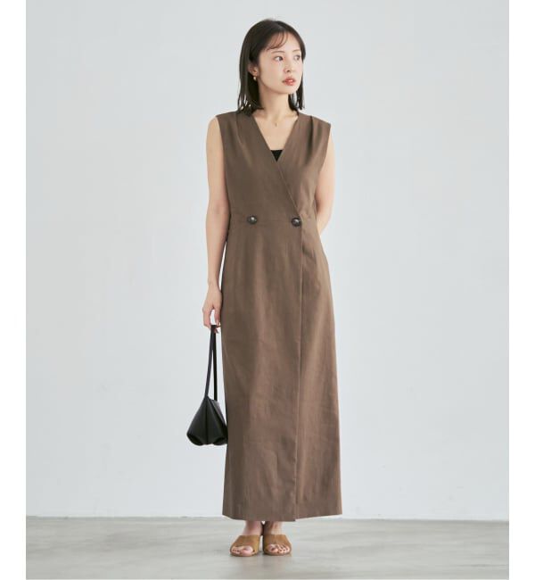 NOBLE「《セットアップ対応》【洗える】麻ストレッチロングジレワンピース」|ワンピース|