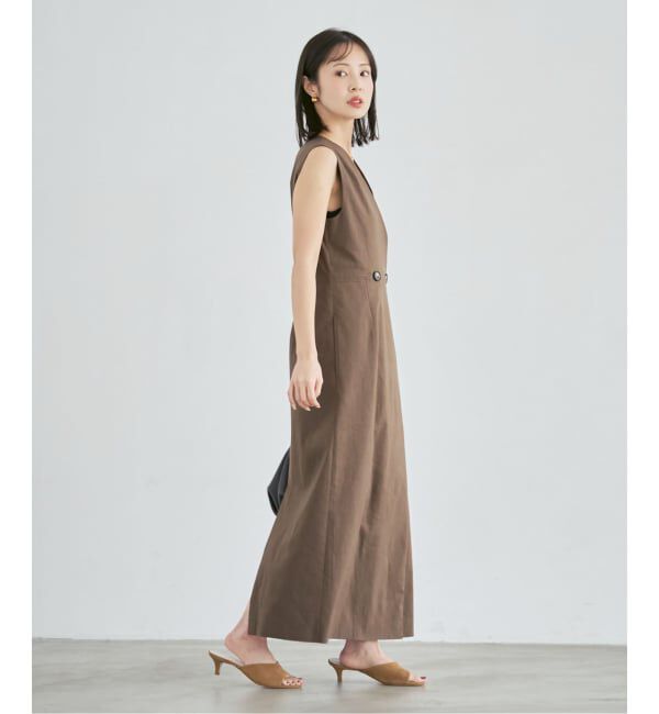 NOBLE「《セットアップ対応》【洗える】麻ストレッチロングジレワンピース」|ワンピース|