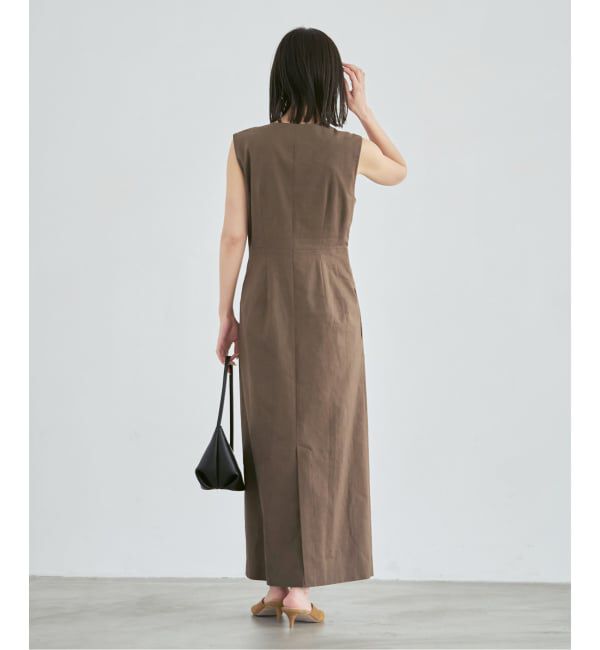 NOBLE「《セットアップ対応》【洗える】麻ストレッチロングジレワンピース」|ワンピース|