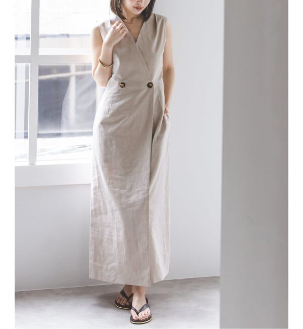 NOBLE「《セットアップ対応》【洗える】麻ストレッチロングジレワンピース」|ワンピース|